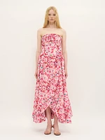 Robe bustier à ourlet tulipe en imprimé floral aquarelle rose