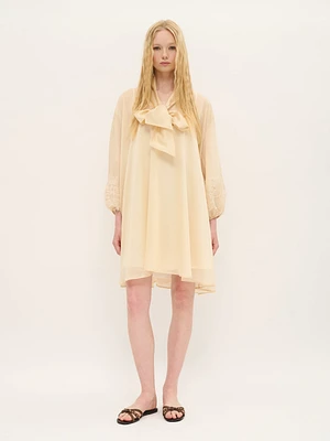 Sheer Tie-Neck Swing Dress