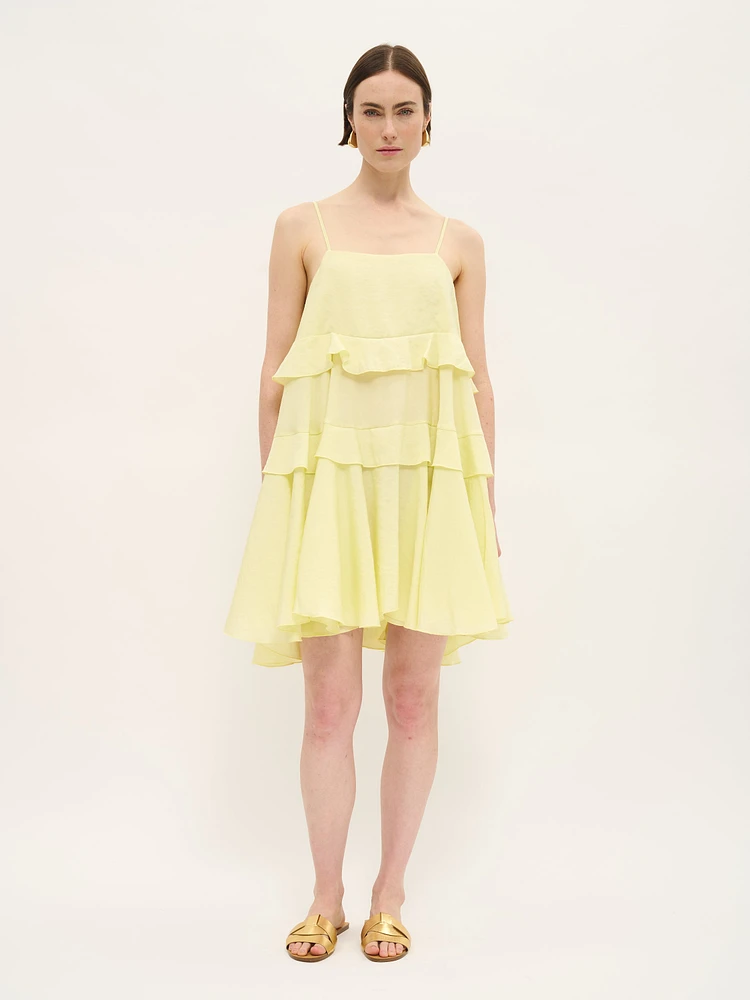 Ruffled Tiered Mini Dress Lemon Sorbet
