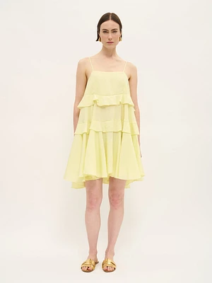 Ruffled Tiered Mini Dress Lemon Sorbet