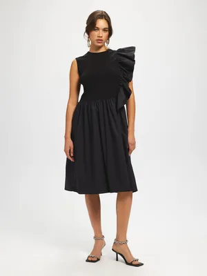 Asymmetric Ruffled Detail Dress