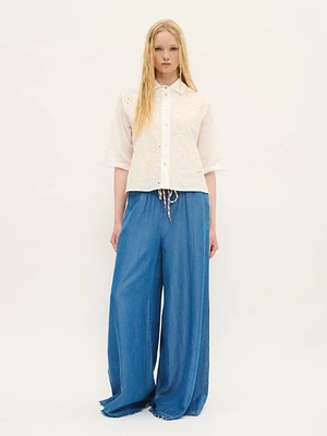 Chemise en coton brodée à manches courtes
