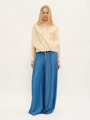 Embroidered Wrap-Effect Blouse Golden Sheen