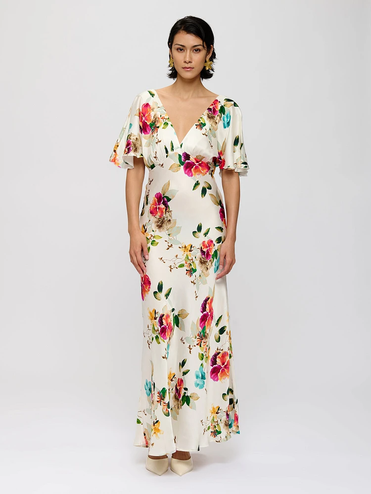 Long Satin Floral Dress