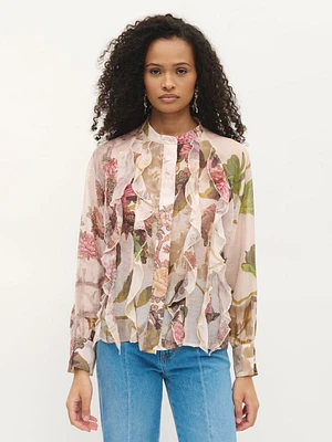 Semi-sheer Floral Blouse