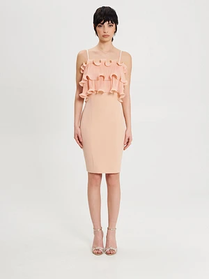 Sheath Dress with Pleated Rouche