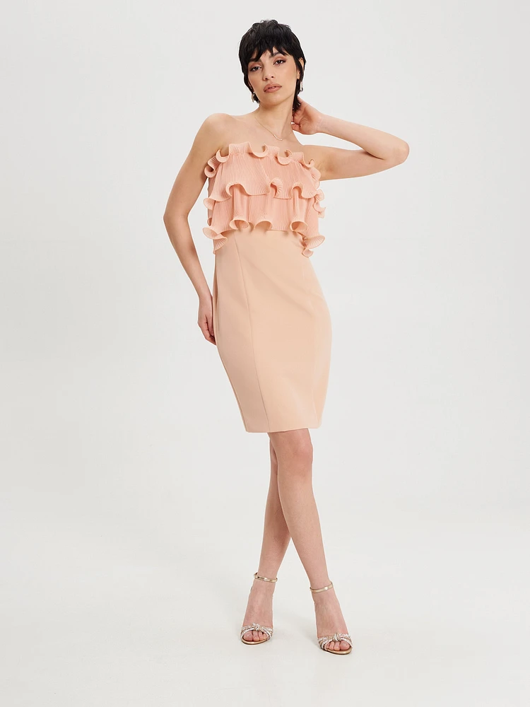 Sheath Dress with Pleated Rouche