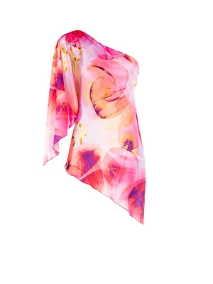 One-Shoulder Floral Print Blouse