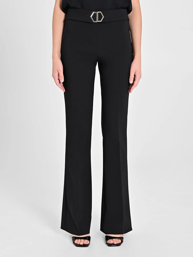 Flared Trousers with Geometric Buckle