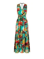 Long Jersey Dress with Double Crossover Neckline and Matching Belt