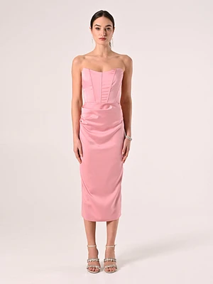 Robe bustier mi-longue en satin rose