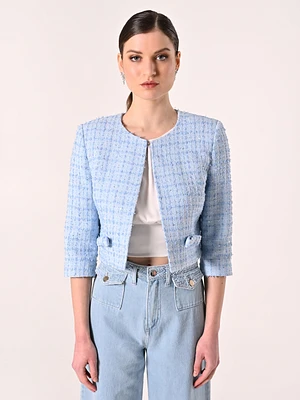 Veste en tweed bleu clair à micro-paillettes
