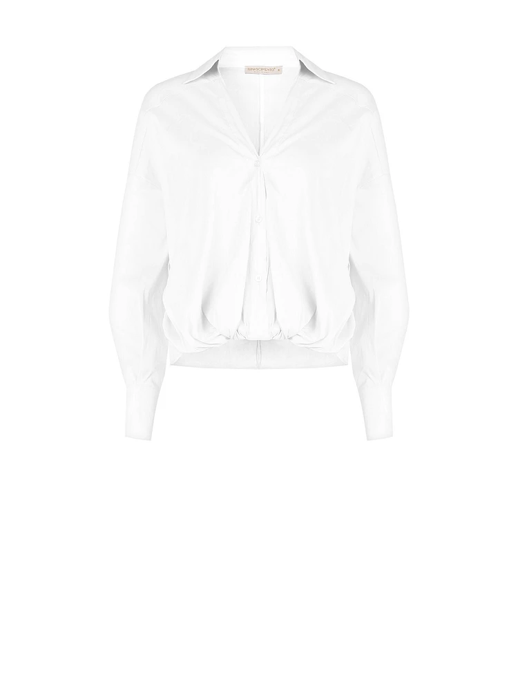Chemise ballon asymétrique en coton mélangé à col V