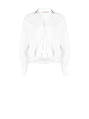 Chemise ballon asymétrique en coton mélangé à col V