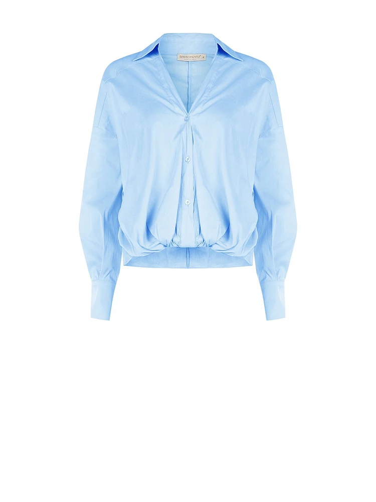 Asymmetrical Balloon Shirt Cotton Blend with V-Neck