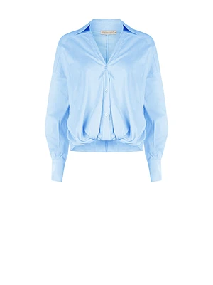 Asymmetrical Balloon Shirt Cotton Blend with V-Neck