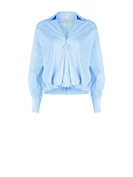 Asymmetrical Balloon Shirt Cotton Blend with V-Neck