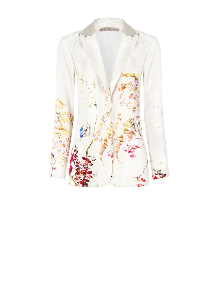 Floral Print Satin Blazer