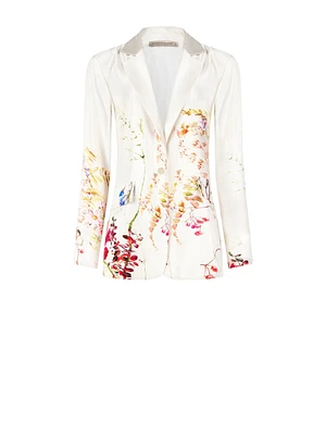 Floral Print Satin Blazer