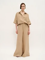 Wide-Leg Linen Trousers with Elastic Waist