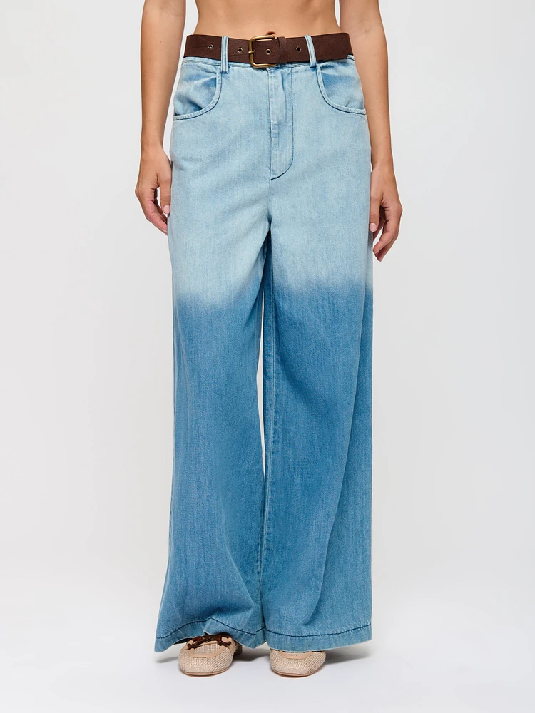 Pantalon large en denim ombré