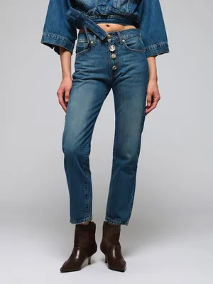 Gem embellished straight leg jean