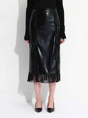 Vegan Leather Fringed Skirt