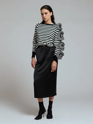 Belted midi pencil skirt