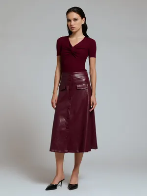 Button detail vegan leather skirt