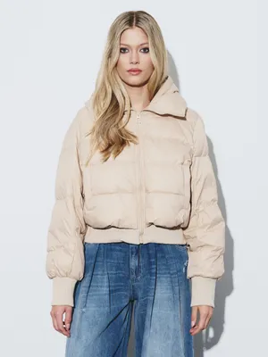 Dual fabric down bomber jacket