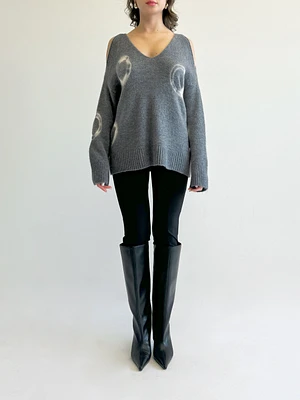 Cut-Out Printed Sweater