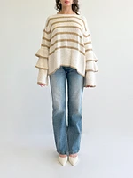 Tiered Ruffle Sleeve Striped Sweater