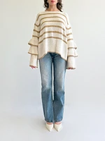 Tiered Ruffle Sleeve Striped Sweater