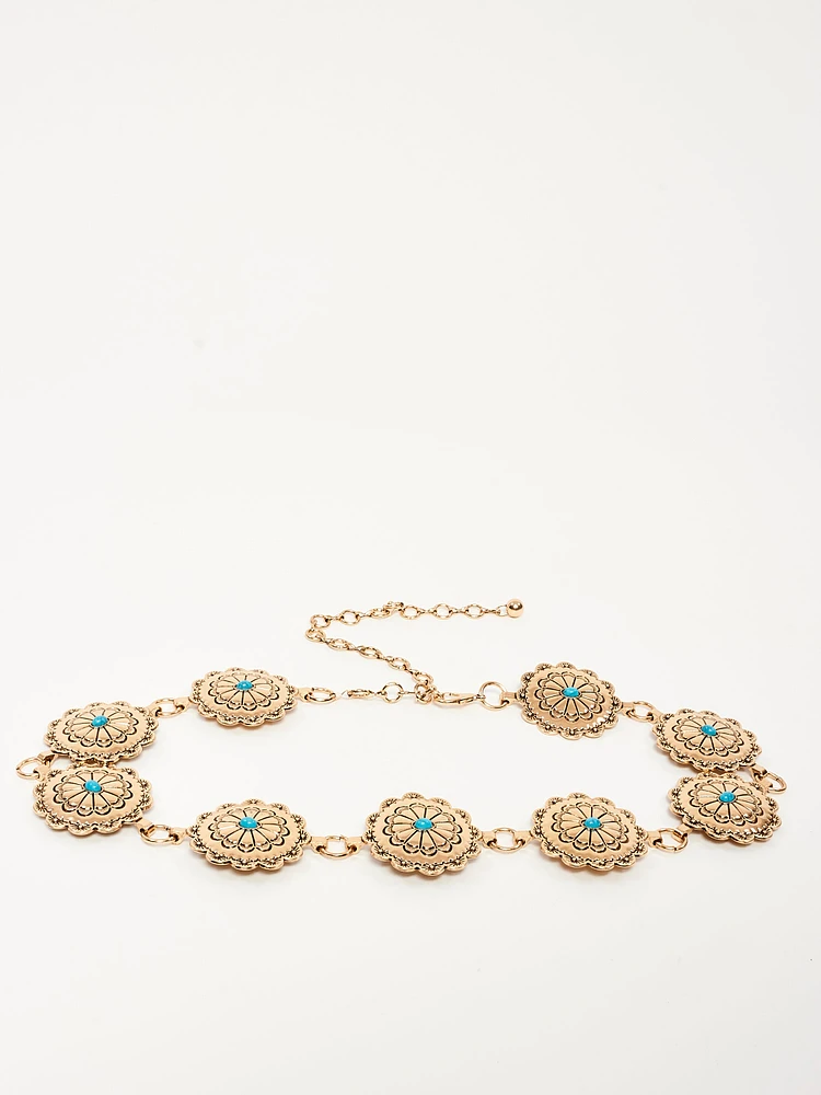 Embellished Rosette Chained Belt