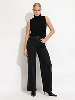 Dual Fabric Wide Leg Jeans