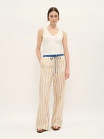 Striped Cotton Drawstring Pants with Contrast Waistband