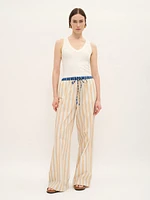 Striped Cotton Drawstring Pants with Contrast Waistband