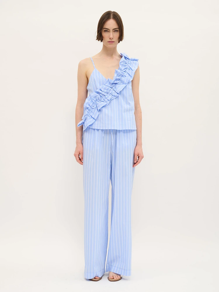 Striped Ruffle Camisole Top Sky Blue