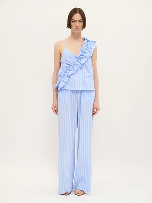Striped Ruffle Camisole Top Sky Blue