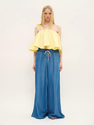 Wide-Leg Drawstring Pants Washed Lyocell