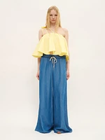 Wide-Leg Drawstring Pants Washed Lyocell