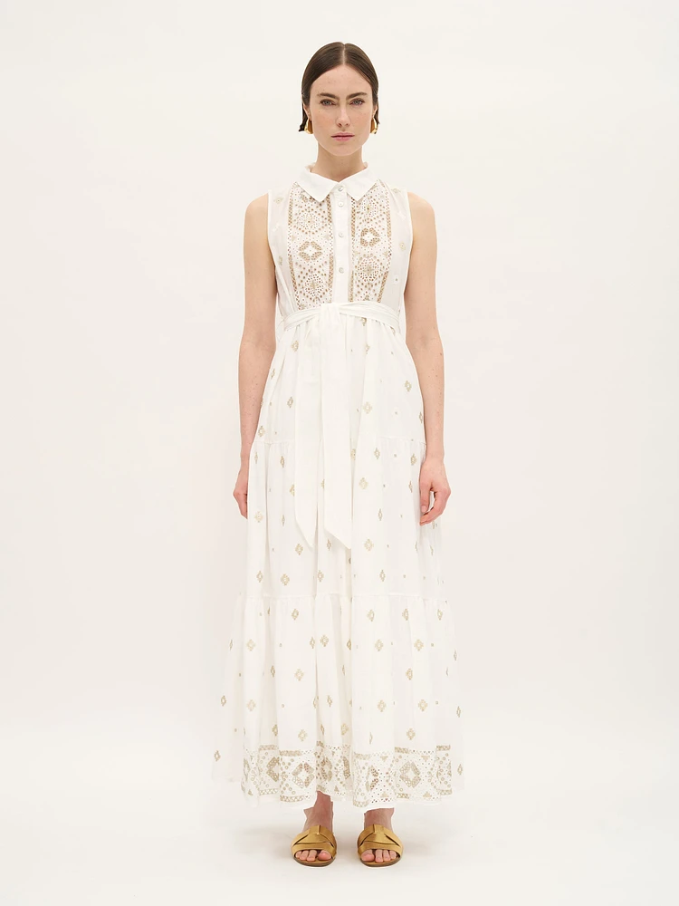 Embroidered Sleeveless Cotton Maxi Dress