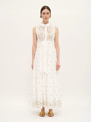 Embroidered Sleeveless Cotton Maxi Dress