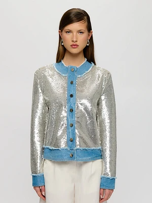 Sequin Jacket With Denim Trim