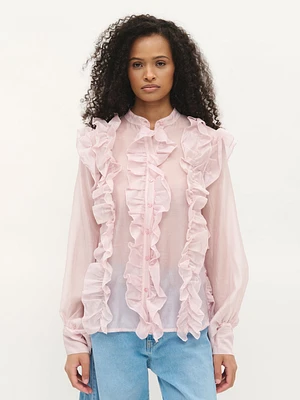 Semi-Sheer Ruffle Blouse