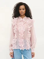 Semi-Sheer Ruffle Blouse