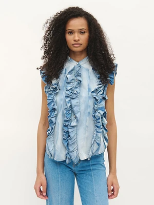 Ruffled Denim Blouse