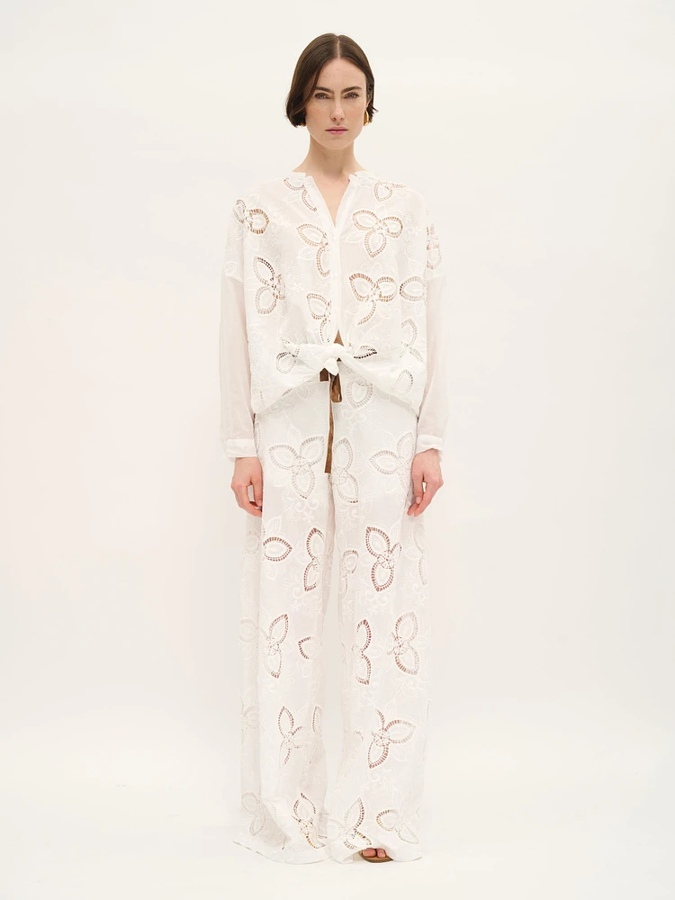 Embroidered Cotton Blouse with Cutwork Detail