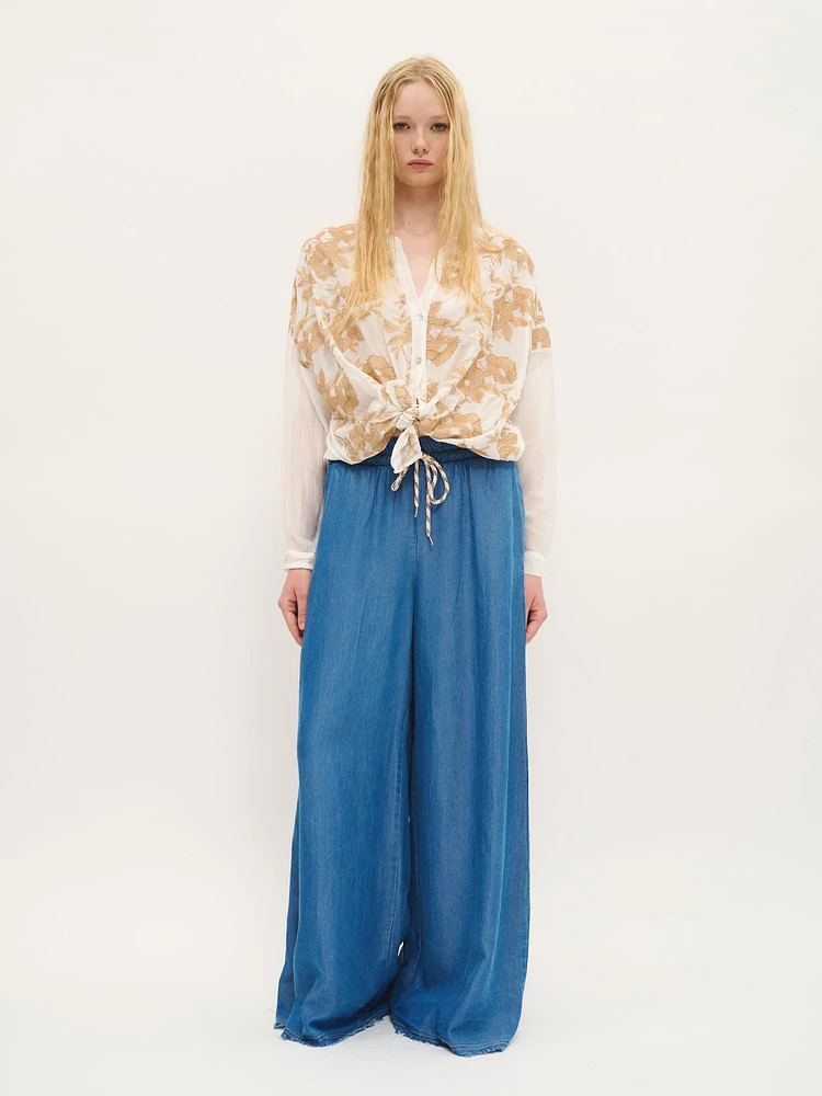 Embroidered Sheer Blouse with Contrast Lining