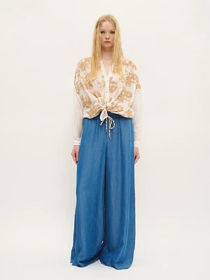 Embroidered Sheer Blouse with Contrast Lining